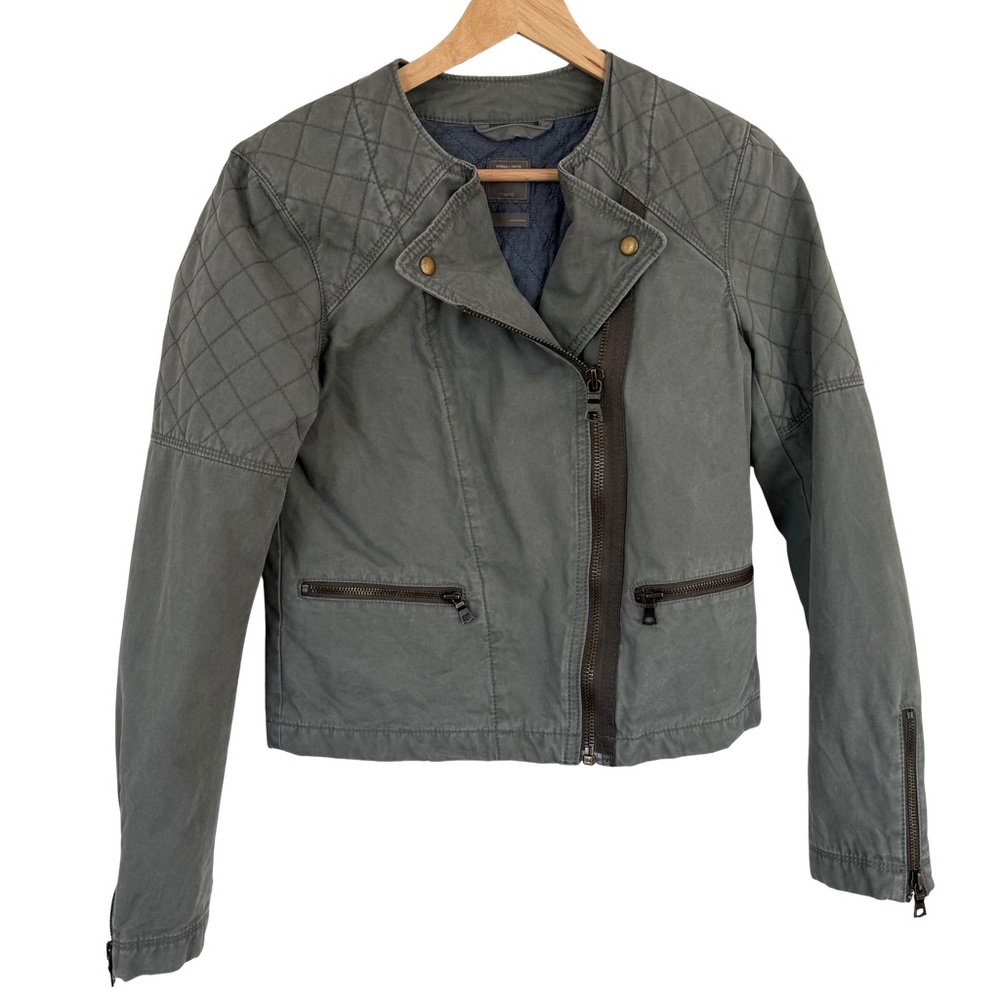 GAP Women's Quilted Moto Vintage Style Flight Jacket in Distressed Green